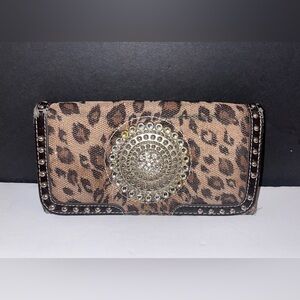 Leopard Print Rhinestone Medallion Women's Wallet - Brown